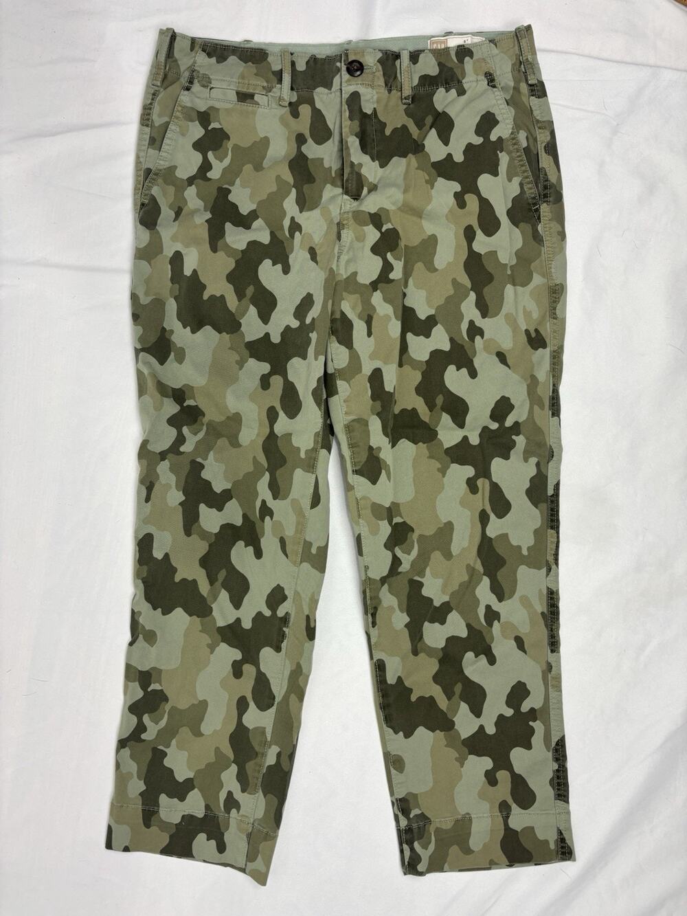 Gap Straight Khaki High Rise Camo Pants Womens Size 6 Petite Green Chino Twill